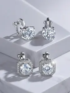 2 Pairs New Rhinestone Square Clip-On Earrings, Unisex Simple Elegant No-Piercing Ear Clips, Fashionable Jewelry for Men and Women