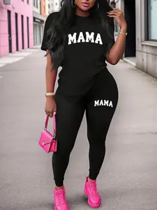 MAMA Casual Spring/Summer two-piece set, crew neck short-sleeved T-shirt and pants set, women's clothing