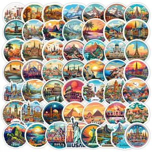50pcs Tourism Landmark Graffiti Series Stickers, Suitable for Faith Based Designs Such As Scrapbooks, Diaries, Laptops, Water Bottles, Cars, Etc., As Gifts with Positive Information, Car Decorative Sticker