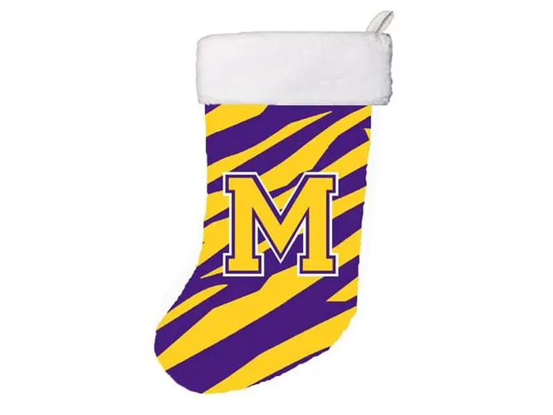 Tiger Stripe - Purple Gold Initial M Monogram Initial Christmas Stocking