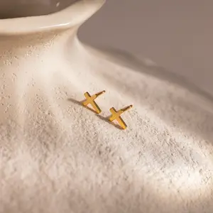 Dainty Cross Studs by Caitlyn Minimalist - Minimalist Cross Earrings - Stacking Cartilage Earrings - Religious Jewelry - Gift for Daughter
