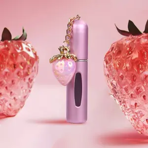 Women's Travel Portable Makeup Cosmetic Perfume Spray Bottle, Plastic, Strawberry Pendant Design, Compact Mini Pocket Size, Ideal for Daily Use & Fragrance