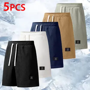 6‑Pcs Men's Premium Waffle‑Knit Casual Shorts Pack, Luxury Performance Drawstring Elastic Waist Relaxed‑Fit Shorts with Minimal Label Detail, Designer Breathable Lightweight Versatile Bottoms for Daily Wear, Street Style, Lounging & Summer Everyday Fashio