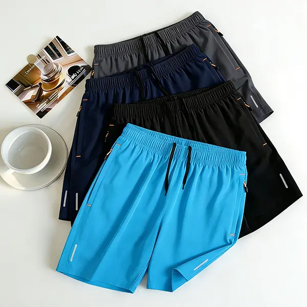 Women’s summer ice silk quick-dry sports shorts — lightweight, breathable, high stretch, straight cut, mid-length; waterproof zippered pockets, reflective stripes; casual shorts for running, fitness, yoga, outdoor activities, and everyday wear; available