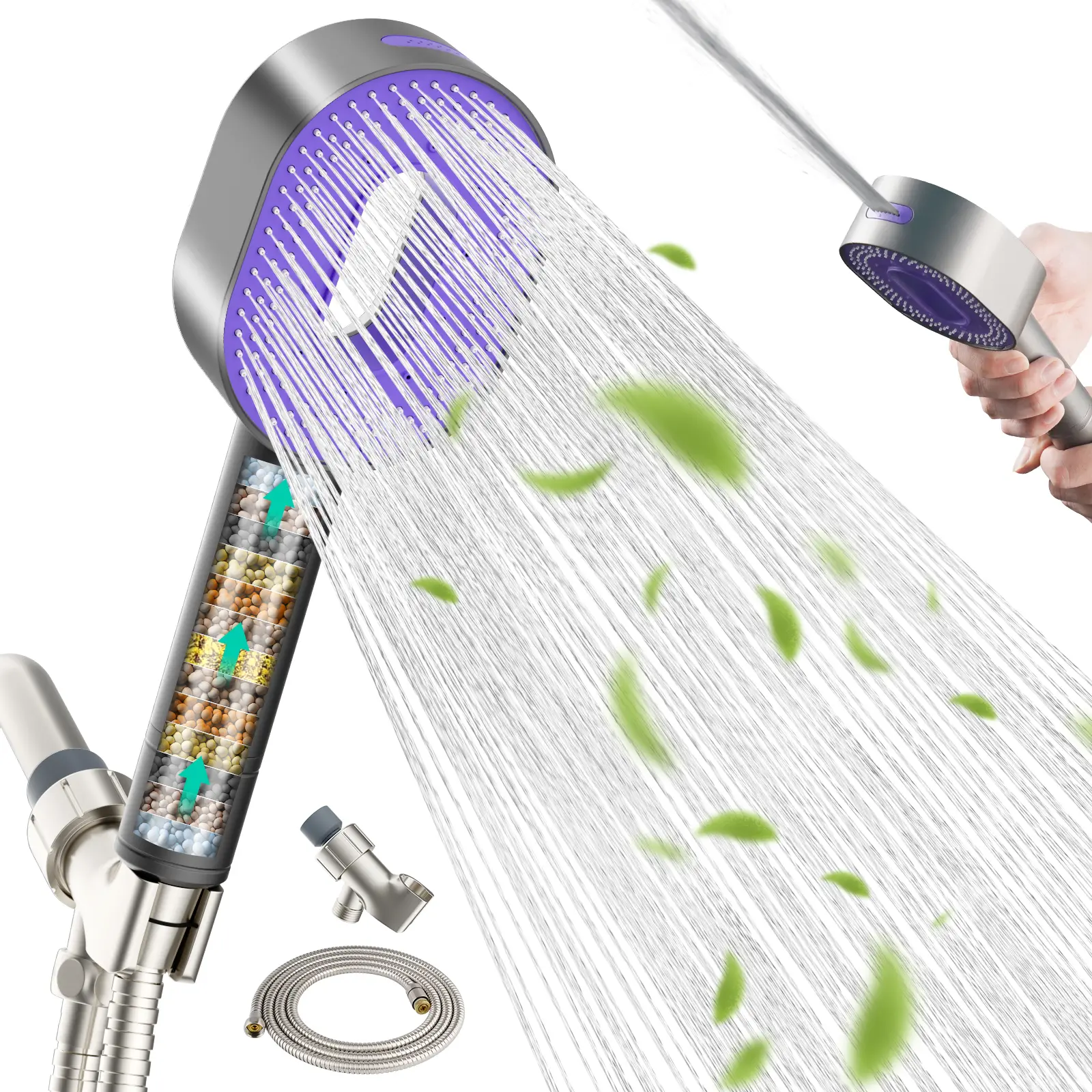 Hibbent Filtered Shower Head with Handheld, High Pressure Water Flow and Multiple Spray Modes Shower Head with Filter, 20 Stage Shower Filter，Water So