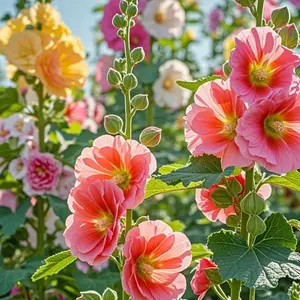 200 Pcs Hollyhock Seeds – Vibrant Tall Blooms for Cottage Gardens, Fences, and Borders – Easy to Grow and Maintain