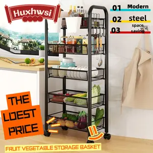 Fruit Vegetable Storage Basket,Kitchen Multifunctional Storage Holders Movable Racks Stackable with Wheels Metal Basket Storage Shelf Fruit Vegetable Organizer