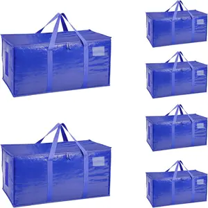 6-Piece Extra Large Heavy-Duty Moving Bags Blue Waterproof Storage Tote Bags with Handles and Zippers Foldable Ideal for Moving Storage and Organization