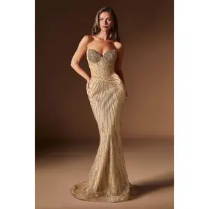 Ladivine J903 Women's Sleeveless Prom Dress - Lavish Crystal Beaded Sheer Lace-Up Corset Bodice, Fitted Blue-Toned Fabric Skirt, Elegant Crystal-Encrusted Embellished Evening Dress for Homecoming, Special Events, Elegant Evening Dresses