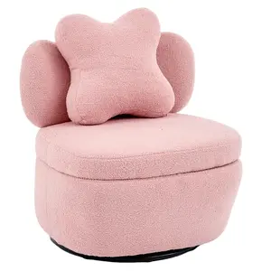 GAOMON Teddy Velvet Swivel Accent Chair with Storage, 360° Rotating Barrel Chair with Star Pillow, Upholstered Comfy Single Sofa Chair for Living Room Bedroom Small Spaces, Pink