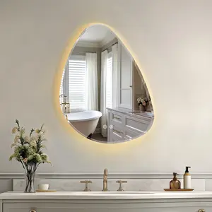 USHOWER Irregular LED Bathroom Mirror with Anti-Fog Feature & Natural Backlit Adjustable Lighting Vanity Wall Mirror for Modern Bathrooms