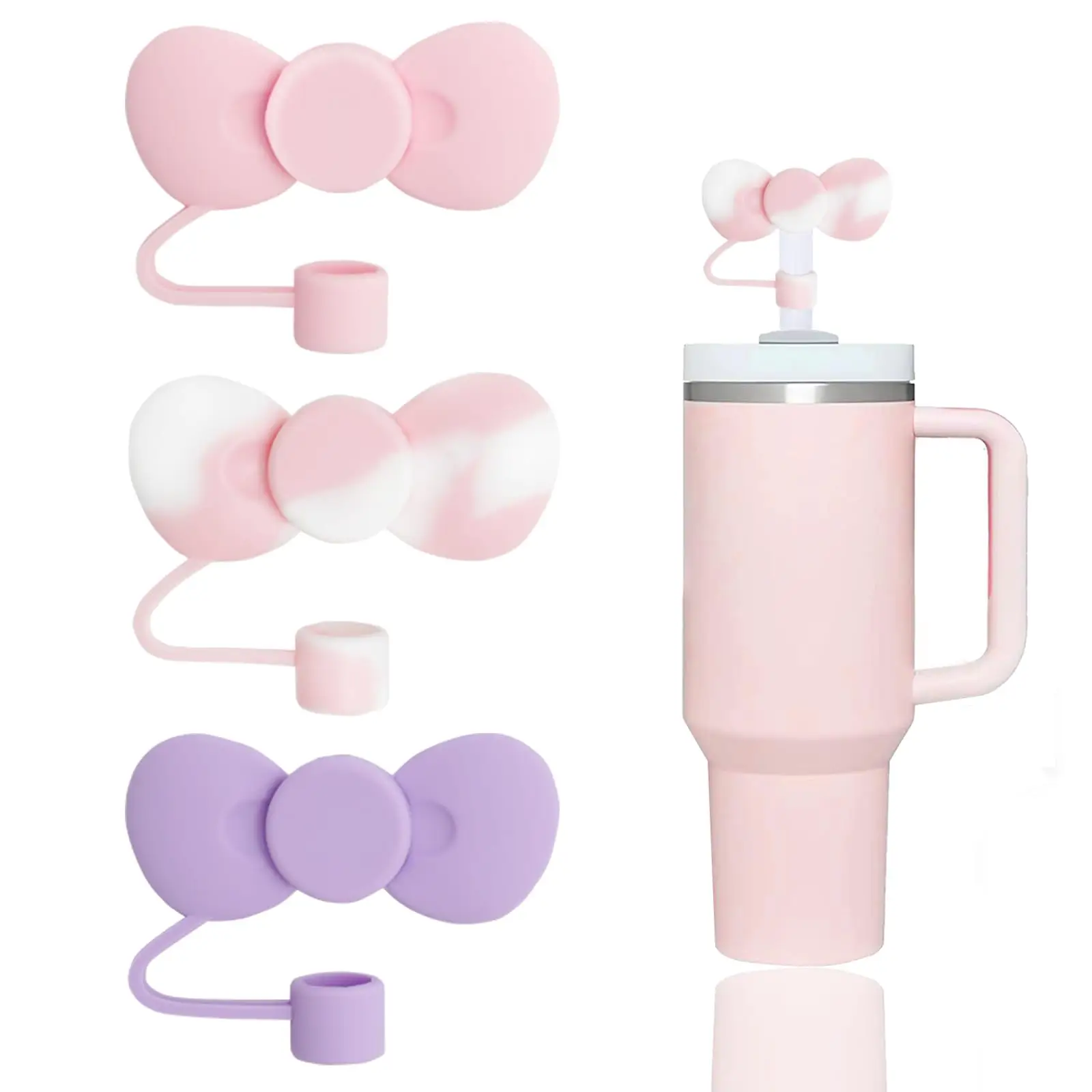 Lovely Bow Straw Cover, 3pcs Reusable Cute Silicone Straw Tip Cover, Protectors for 0.4 In/10mm Cups Straws
