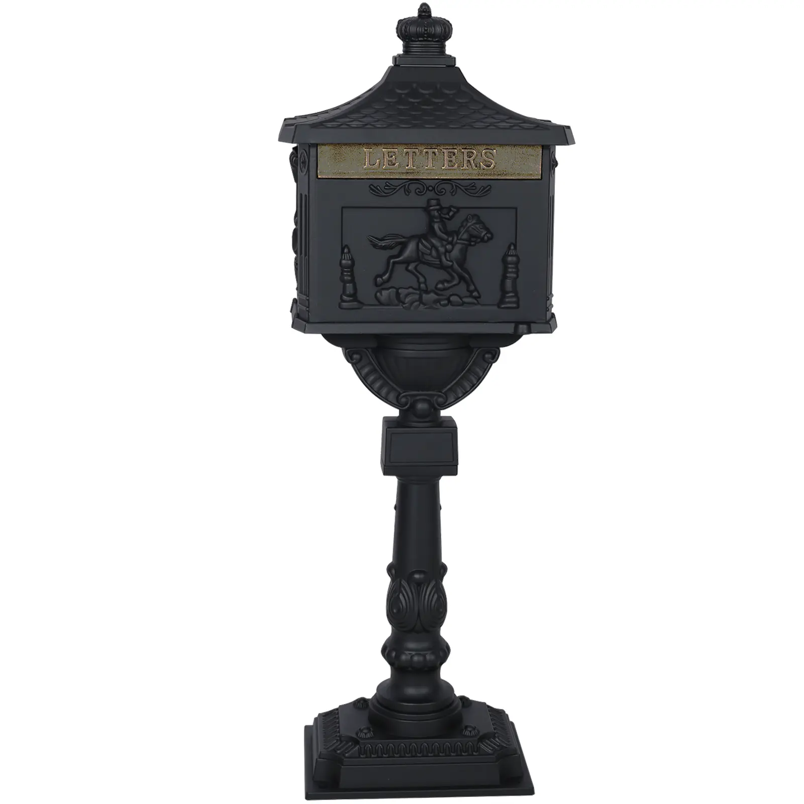 Large Size Rustproof Black Cast Aluminum Mailbox - 45.5" Tall x 16.5" W, Classic Historic Retro Design, Secure Lock Access Door, Easy Assembly, Gift for Families, Ideal for Garden Settings (Tools & Hardware)