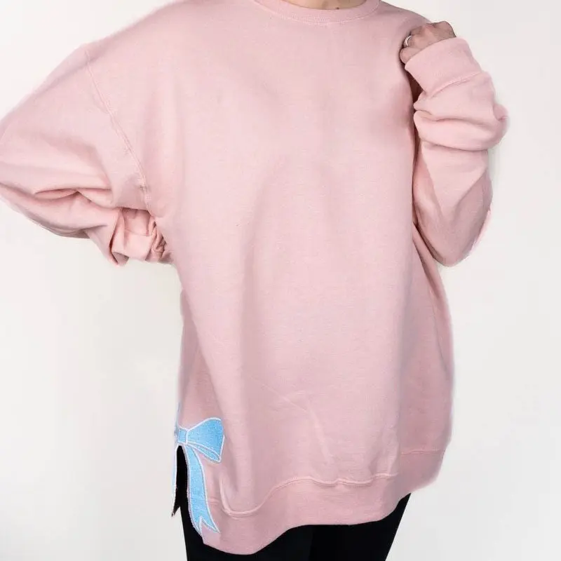 Blush Pink Embroidered Side Bows Unisex NuBlend Crew Sweatshirt