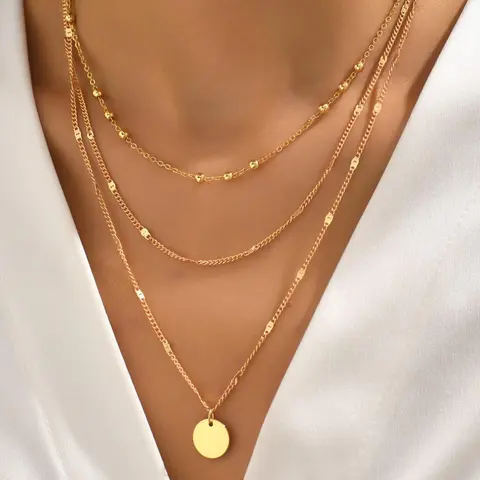 2pcs Women's Elegant Fashion Trendy Chain Necklace, Round Bead Decor Layered Necklace Set, Stainless Steel Non Tarnish Jewelry for Party, Daily Clothing Decor for Girl & Women, Layered Chain Necklaces