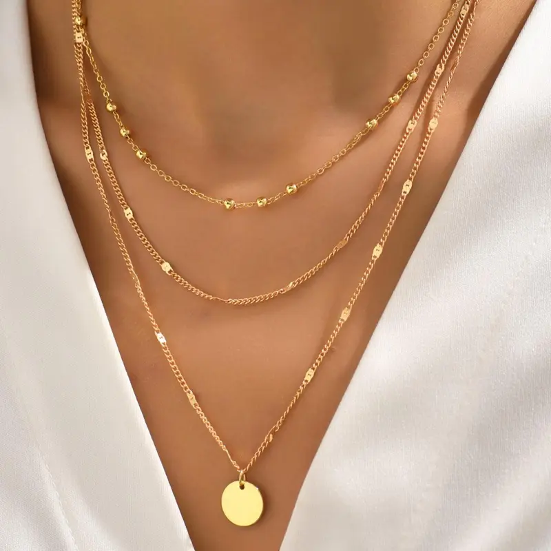 2pcs Women's Elegant Fashion Trendy Chain Necklace, Round Bead Decor Layered Necklace Set, Stainless Steel Non Tarnish No Tarnishing Jewelry for Party, Daily Clothing Decor for Girl & Women