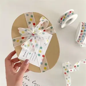 Colorful Polka Dot Bow Ribbon, 5.0m Long Fabric Decorative Ribbon, Ideal for Gift Wrapping, Birthday, Holiday Crafts, Party Decoration
