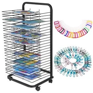 GARVEE Art Drying Rack with 25 Removable Shelves, Mobile with Wheels, Sturdy Metal Construction, Ideal for Classroom and Studio Use, Dimensions 13.5" D x 17.5" W x 41.5" H, Convenient and Space-Saving Storage Solution
