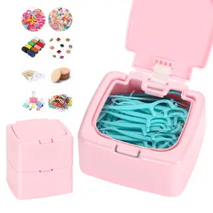 2 Packs Jar Floss Pick Holder Container With One-Touch Opening, Make Up Organizer,Jewelry Box,Bathroom Organizer,  Cotton Swabs, Balls, Pads - Reusable Square Dispenser Box For Home, Hotel, Office Organizers and Storage - Pink