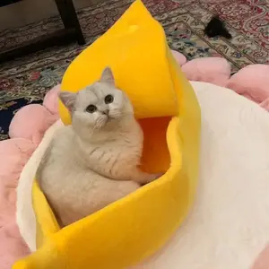 blanket Banana Cat Bed House Cute Cozy Cat Mat Beds Semi Closed Pet Nest Warm Durable Portable Pet Basket Kennel Dog Cushion Cat Supplie soft