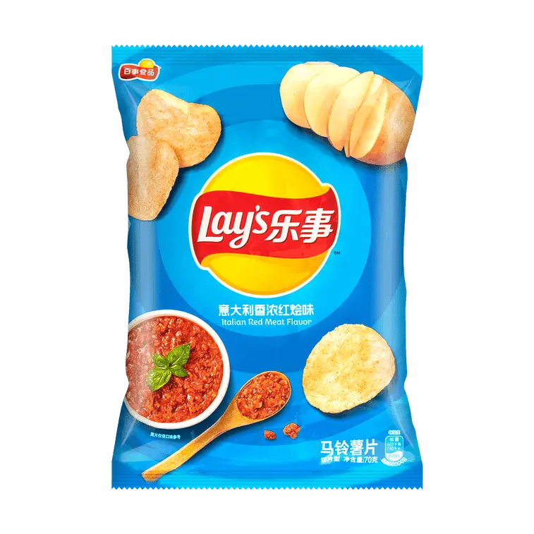 Lay's Potato Chips - Italian Braised Red Meat Flavor, 70g Savory Ginger-Infused Crisps, Ambient Spicy Snacks for All Ages, Contains MSG