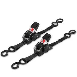 2-Pack Retractable Ratchet Straps Heavy Duty, Self Retracting Tie Down Straps with S Hooks (1500 lbs) Durable Nylon Rope