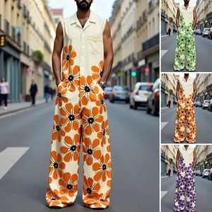 INCERUN Men's Fashion Floral Design Sleeveless Jumpsuit
