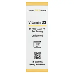 California Gold Nutrition Vitamin D3, Unflavored, 50 mcg (2,000 IU), 1 fl oz (30 ml)