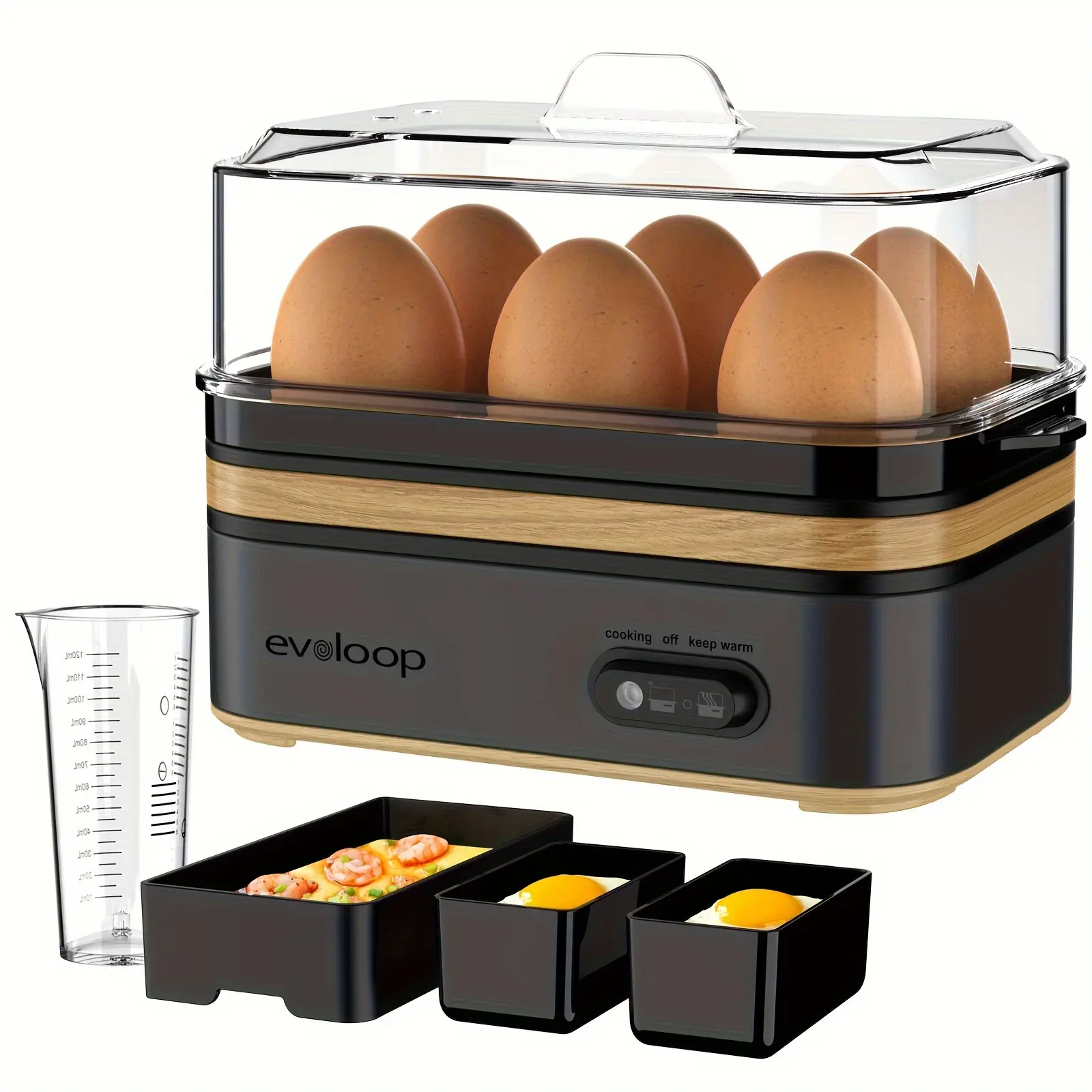 EVOLOOP Rapid Egg Cooker Machine - 6-Capacity BPA-Free Compact Electric Steamer with Lid, Household Items for Indoor Kitchen Use & Outdoor Users (Hard Boiled, Poached Prep)