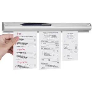 Receipt Holder for Restaurant, No Drill Self-Adhesive Restaurant Ticket Holder Strip, Aluminum Easy to Clean Restaurant Order Ticket Holder for Kitchen, Office, Cafes