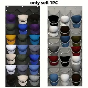 1pc Door Back No-Drill Hat Storage Bag, Transparent Dustproof Multi-Compartment Cap Organizer, Easy-To-Install Hat Holder