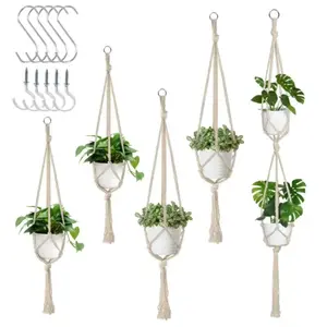 5 Pack Macrame Plant Hangers, Indoor Hanging Plant Holder with S Hooks & Hook Nails, 3 Sizes 34/40/54 Inches, Handmade Boho Home Decor