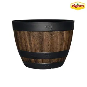 16 in. Reedley Large Kentucky Walnut Brown Resin Wine Barrel Planter (16 in. D x 11.5 in. H)