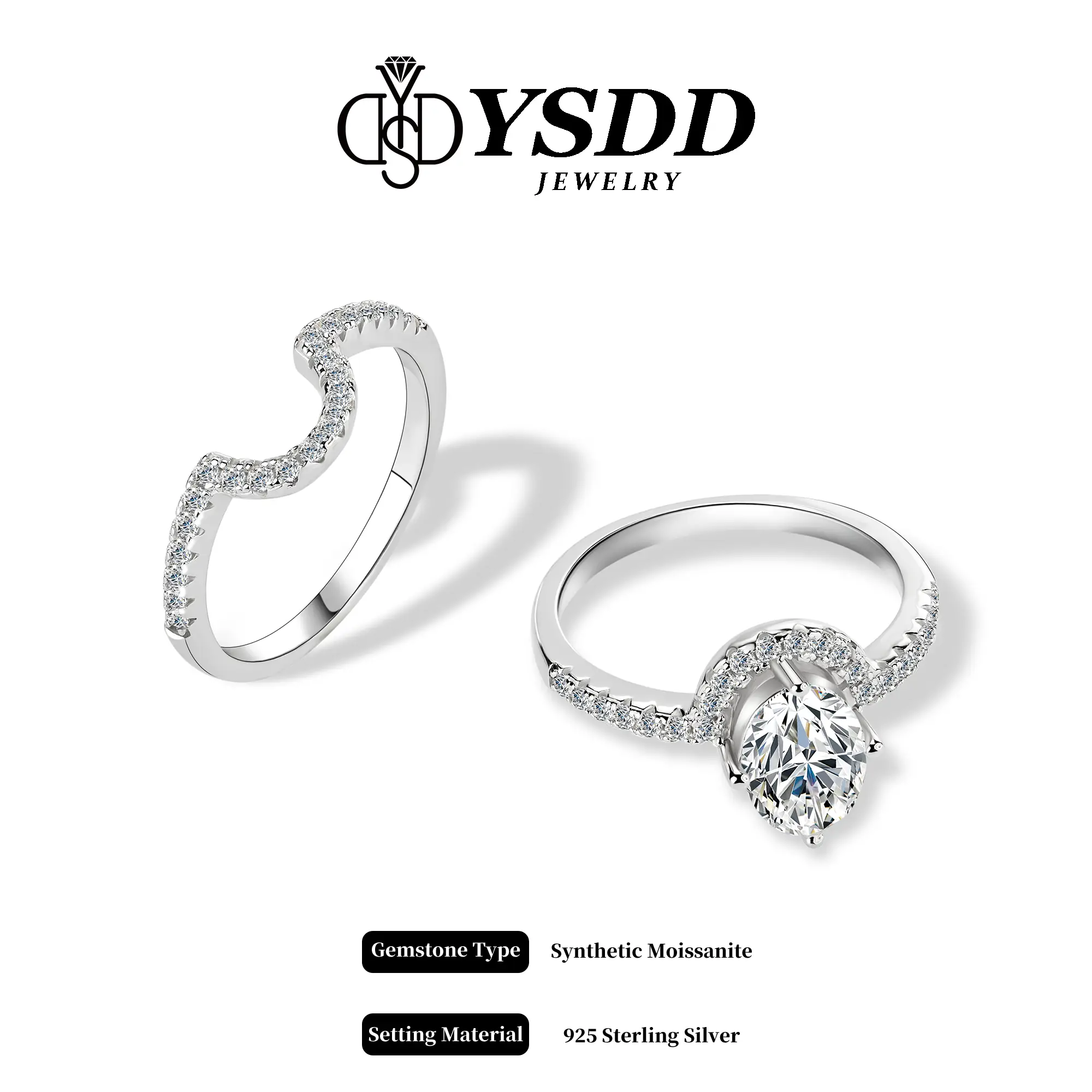 【#201 Bridal Set】2Carat Oval-shaped Synthetic Moissanite Rings in 925 Sterling Silver