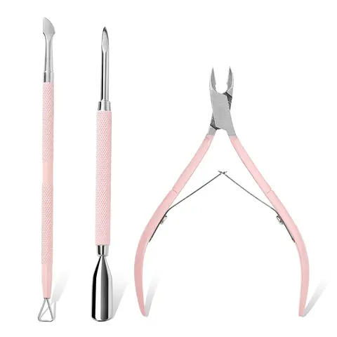 Makartt Pink 3-Piece Nail Care Pedicure Tool Kit for Adults - Professional Stainless Steel Nippers, Clippers, Dual-Spring Dual-End Spoon-Push Cuticle Tool, Scraper for At-Home Gel X Manicure Nail Art Accessories