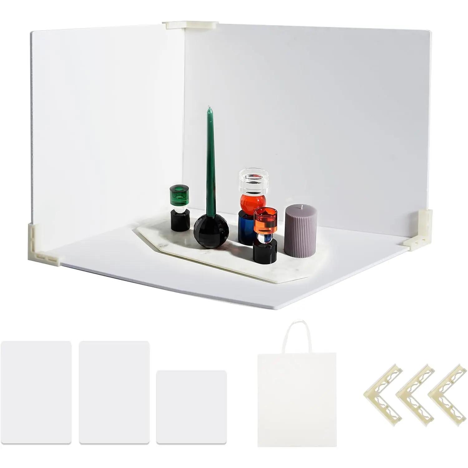 3 count Board Photo Backdrop, 15.8x11.8 Inch  Photography Backdrop Boards with 3 count Bracket for Flat Lay, Product Photography Background (White 3)