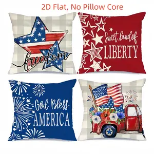 4pcs, 4th of July Patriotic Themed Throw Pillow Covers, Five Pointed Star and Car Pattern Design, Contemporary Style, Home Summer Décor Products, Suitable Living Room, Bedroom, Sofa and Bed Decoration, 2D Flat, Single Sided Printing, No Pillow Core