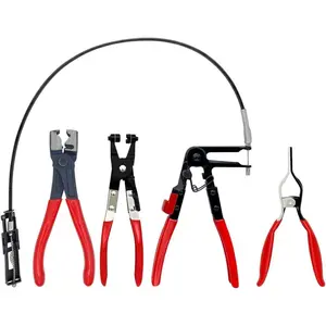 4Pcs Hose Clamp Pliers Set Spring Coolant Radiator Automotive Tools with Long Reach Wire Spring Flat Band Remover Clic-R Type Hand Tools for Easy Repair