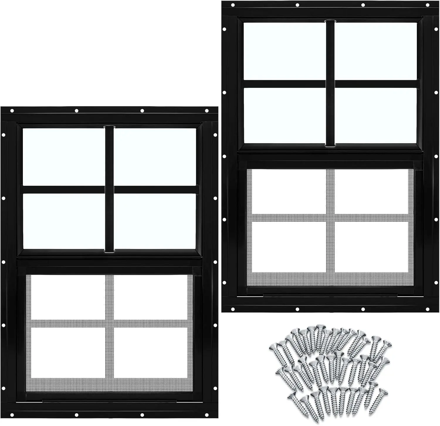 2 count 12'' x 18'' Black Flush Mount Shed Window with Tempered Glass and Screen Household Windows Sliding Windows with Vertical Slider and Screws for Chicken Coop Sheds Barns