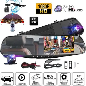 4.3Inch Car Dash Cam Driving Recorder HD 1080P Mirror Dvr Dash Cam Dual Lens Video Recorder Car DVR Dash Camera