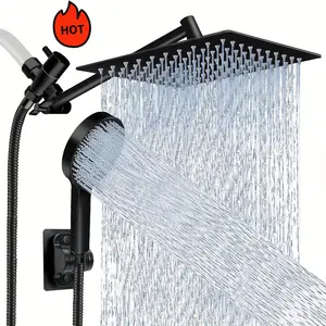 High Pressure Rainfall Handheld Shower Combo 11'' Extension Arm 9 Settings Anti-Leak Chrome Matte Black Shower Head with Adjustable Holder