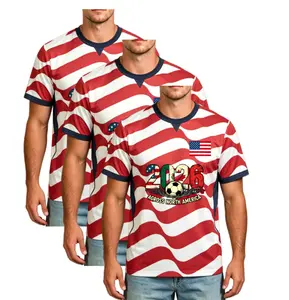 3/Pack 2026 North America Themed Red White Striped Soccer Fan Jersey Unisex