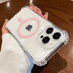 Suitable for Transparent Shockproof Phone Case Compatible with iPhone 16 15 14 Pro Max 15 Plus Transparent Magnetic Wireless Charging Cover