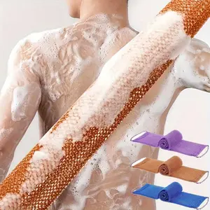 3 Pieces Authentic African Exfoliating Net Bath Sponge,Long Exfoliating Bath Back Scrubber with Pull Strap, Nylon Body Shower Loofah for Women Men, Daily Hand Washcloth (Purple, Blue, Coffee)
