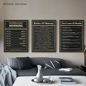 Money Rules Wall Art without Frame, Unframed Art Print, 3 Counts/set Canvas Wall Decor, Modern Home Decor, Wall Hanging Decor for Home Living Room Bedroom Office