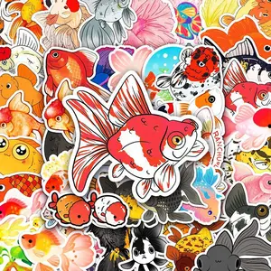 Fish Pattern Sticker, 50pcs Waterproof Self Adhesive Decor Sticker for Gift Greeting Card Water Bottle Laptop Phone Case