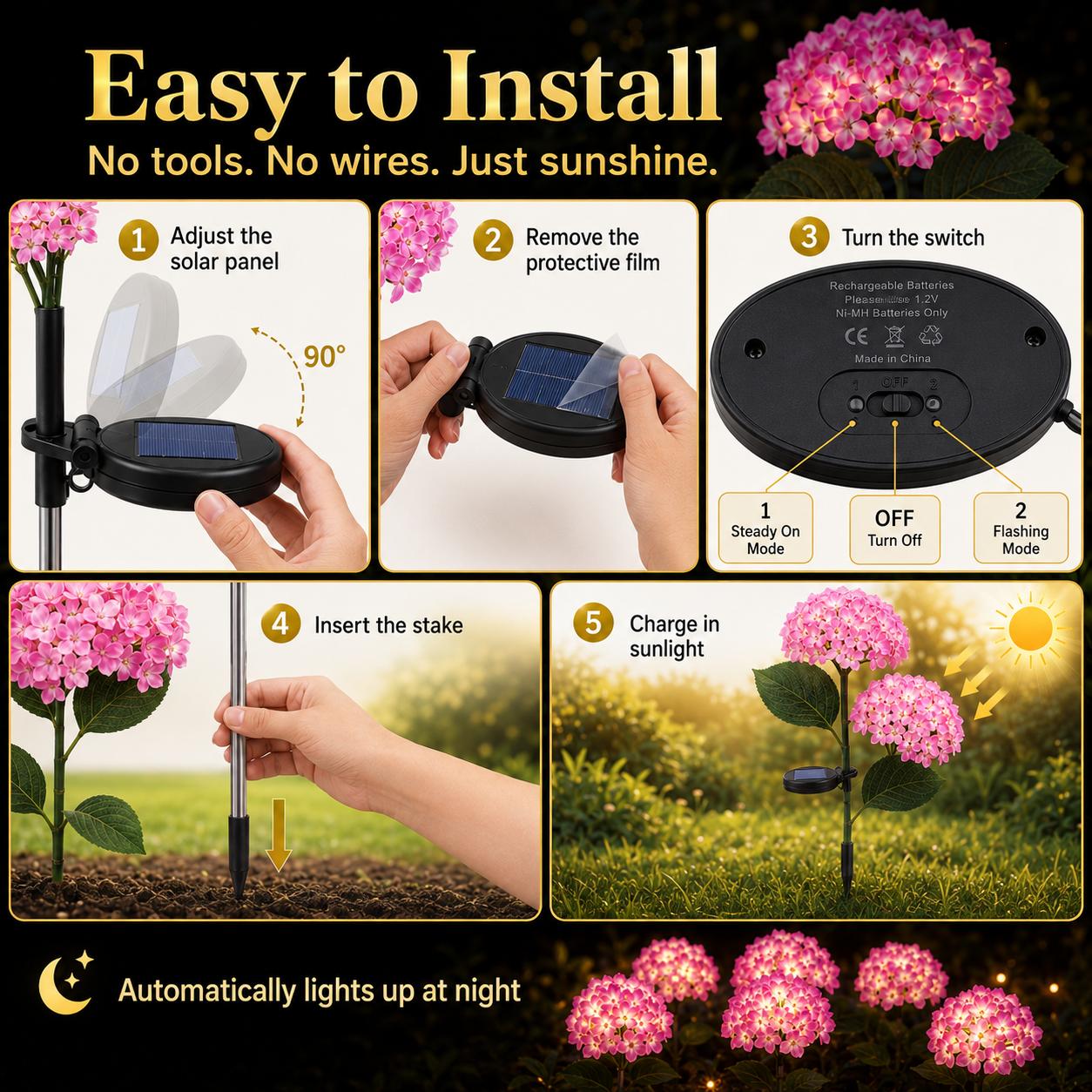 Solar Hydrangea Garden Lights Outdoor, 3-Bloom 18-LED IP65 Waterproof Flower Stake Light for Yard, Patio, Pathway & Lawn Decor, Mother's Day Gift, Outdoor Solar Light Solar Hydrangea Garden Lights Outdoor, 3-Bloom 18-LED IP65 Waterproof Flower Stake Light for Yard, Patio, Pathway & Lawn Decor, Mother's Day Gift, Outdoor Solar Light