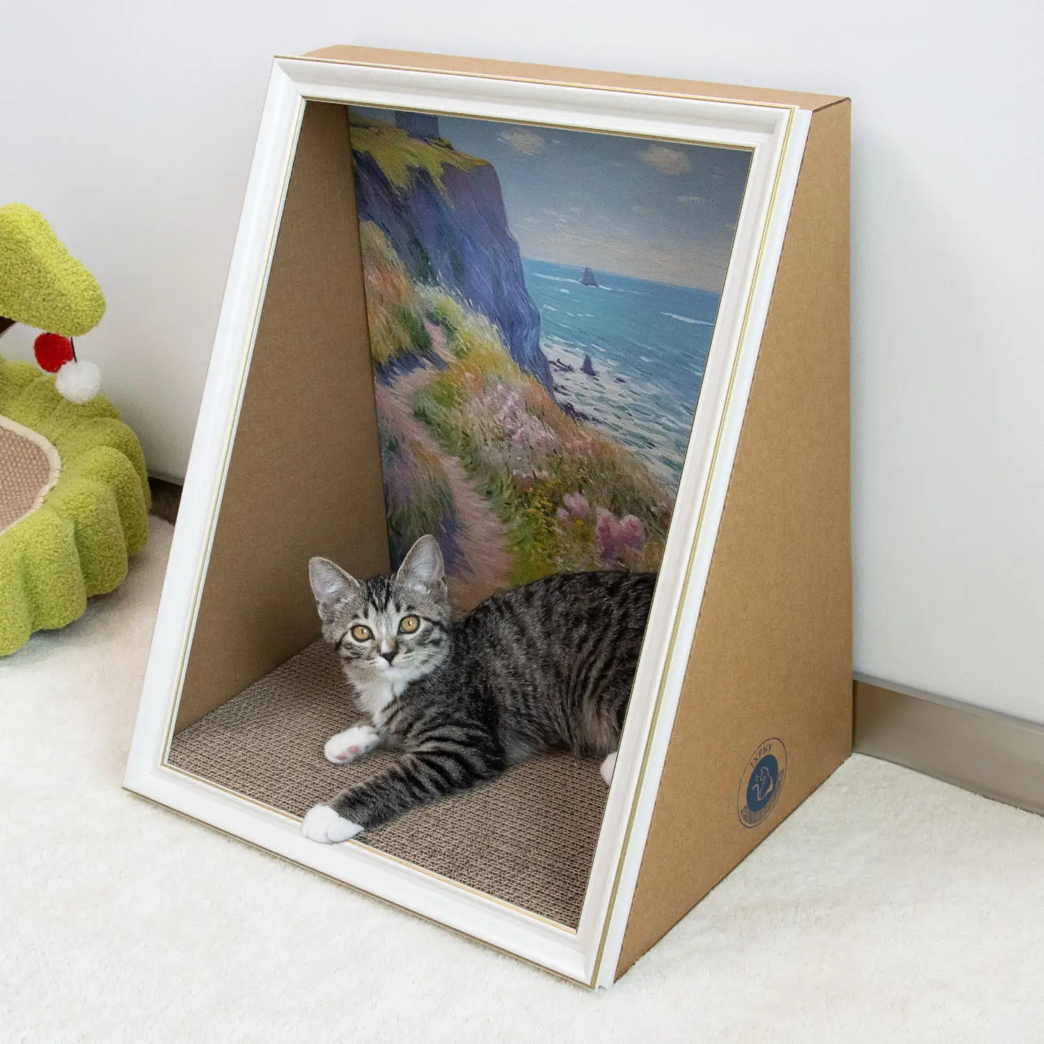 TxfnY DIY 3D Frame Cat House with Scratching Board, Cat Living in Famous Painting , Oil Painting Cat Scratcher , Easy-to-Assemble Bed Couch Cave Condo