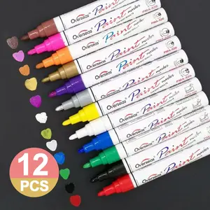 12 Colors Quick-Drying Permanent Paint Markers Set, Paint Pen, Waterproof Oil-Based for All Surfaces, Ideal for DIY Crafts and Professional Art, Drawing Markers
