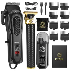 3Pcs Professional Grooming Kit, Zero Gap Fade Clipper, T-Blade Carving Trimmer, Electric Beard & Nose Hair Trimmer, LED Digital Display, USB Rechargeable, Home DIY Haircut Tools,Father's Day Gift for Men